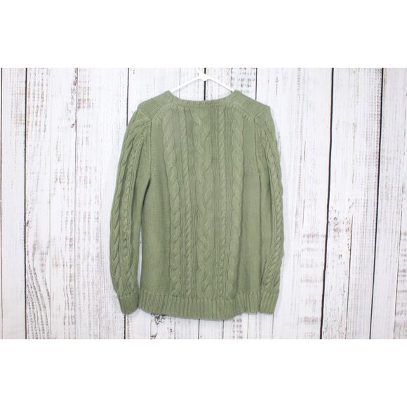 LL Bean Double L Cable Chunky Knit Sweater Crewneck Bay Leaf Size XL - Picture 4 of 9